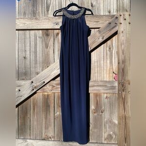Scarlett Navy Maxi Formal Dress with Embellished Rhinestone Neckline Sz 8